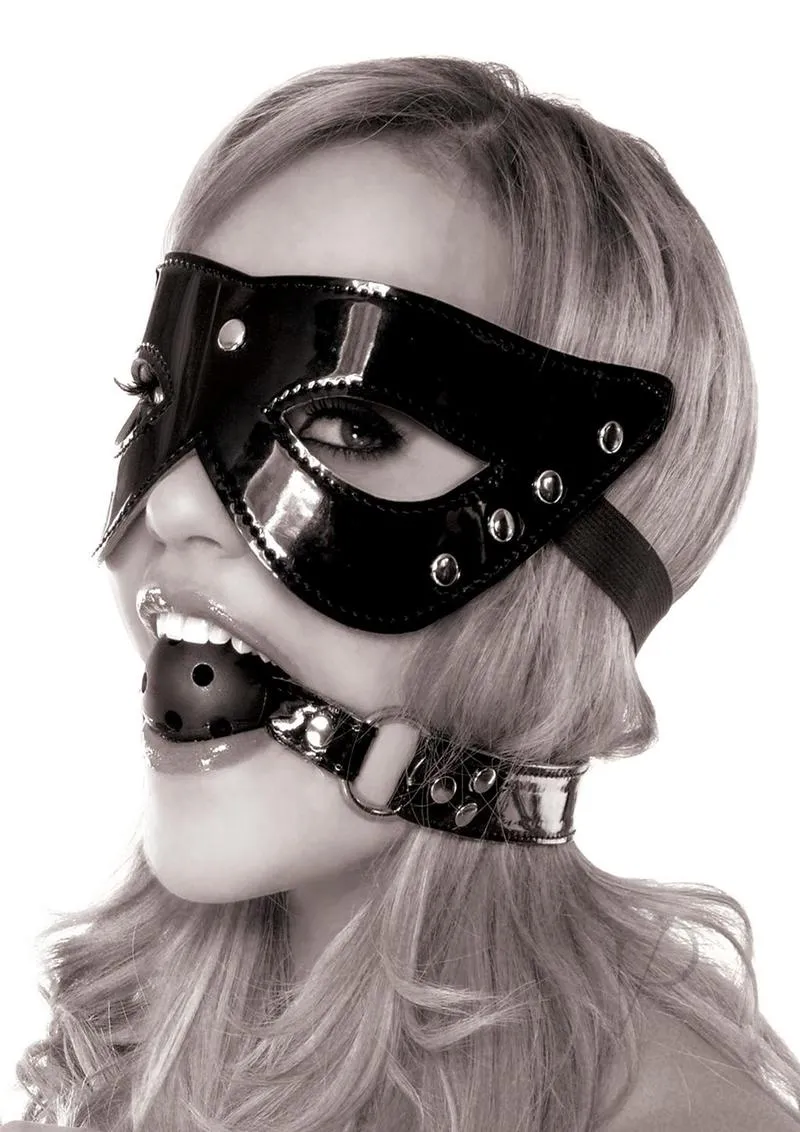 Ffle Masquerade Mask and Ball Gag Black