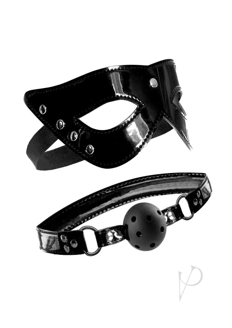 Ffle Masquerade Mask and Ball Gag Black