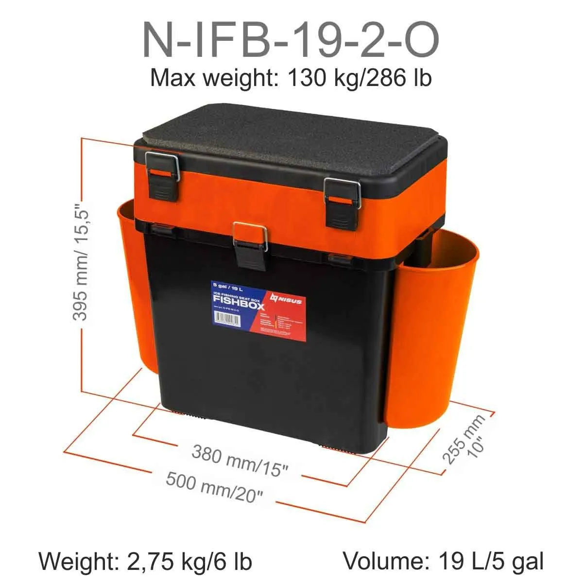 FishBox Large 5 gal Box for Ice Fishing, 2 Compartments