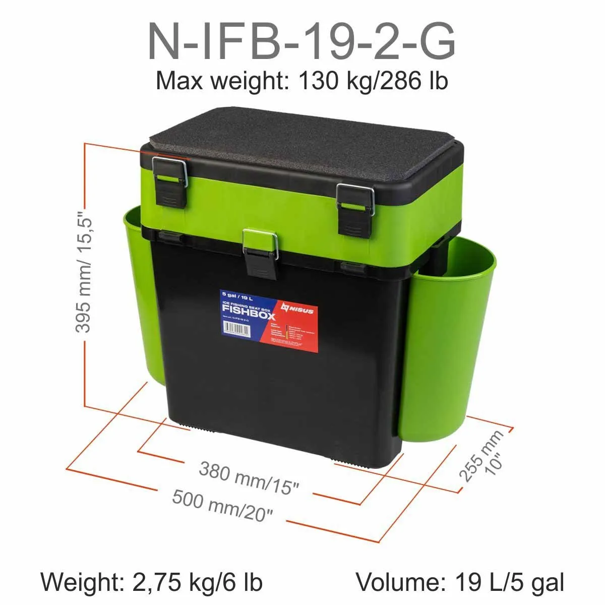 FishBox Large 5 gal Box for Ice Fishing, 2 Compartments