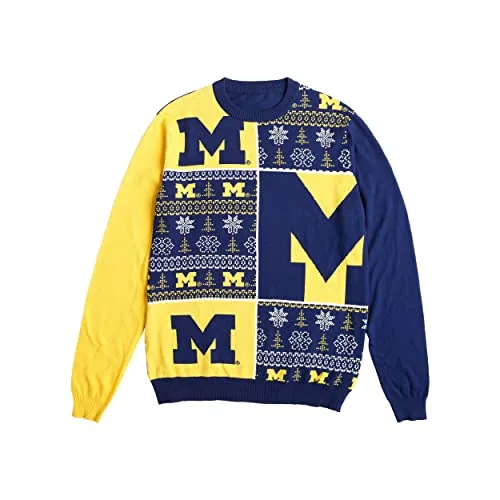 FOCO Michigan Wolverines NCAA Mens Busy Block Snowfall Sweater - L