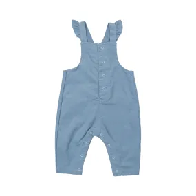 Front Pocket Ruffle Overall - Solid Glacier Lake