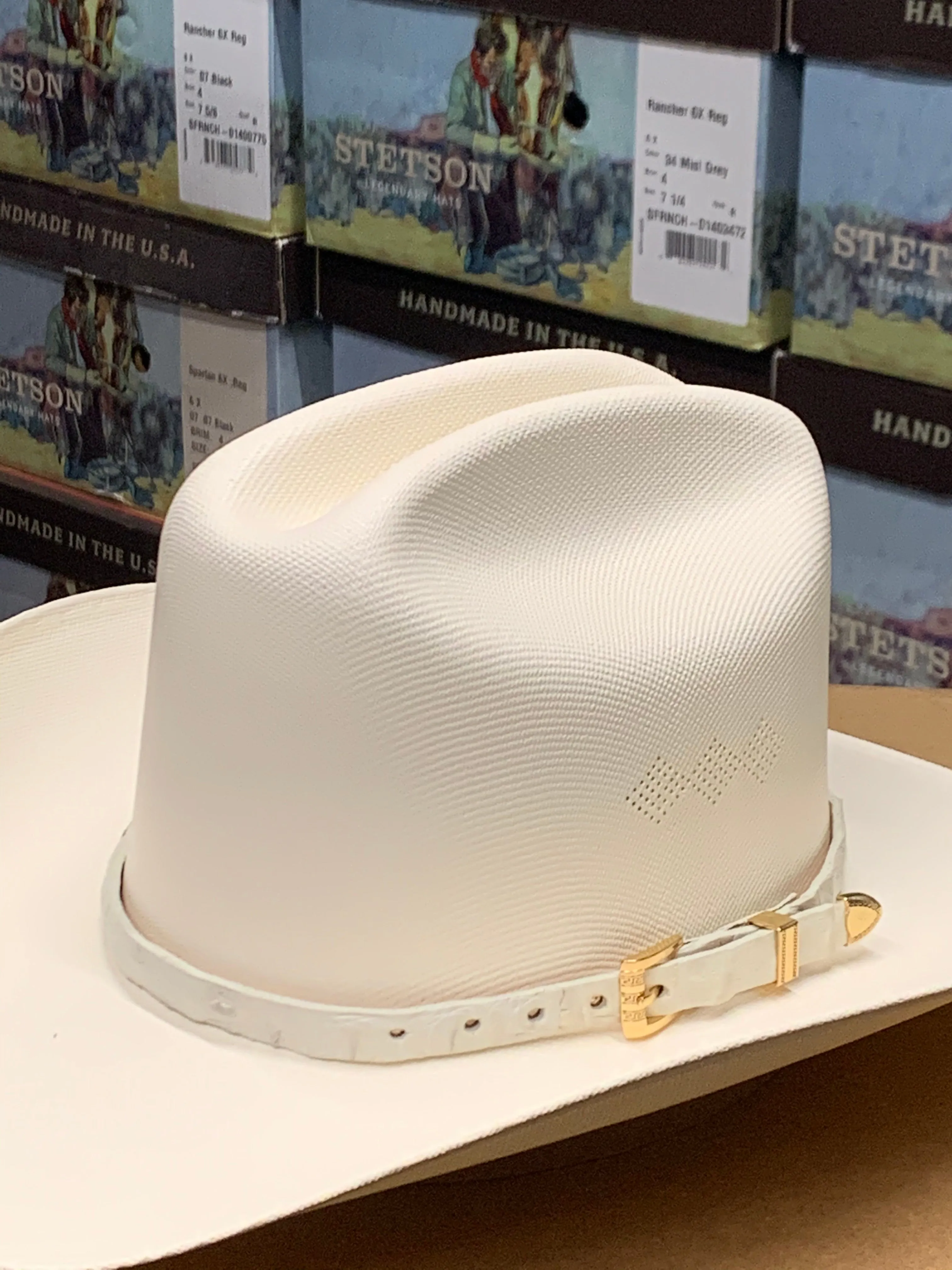 Genuine Winter White Caiman Leather Hat Band