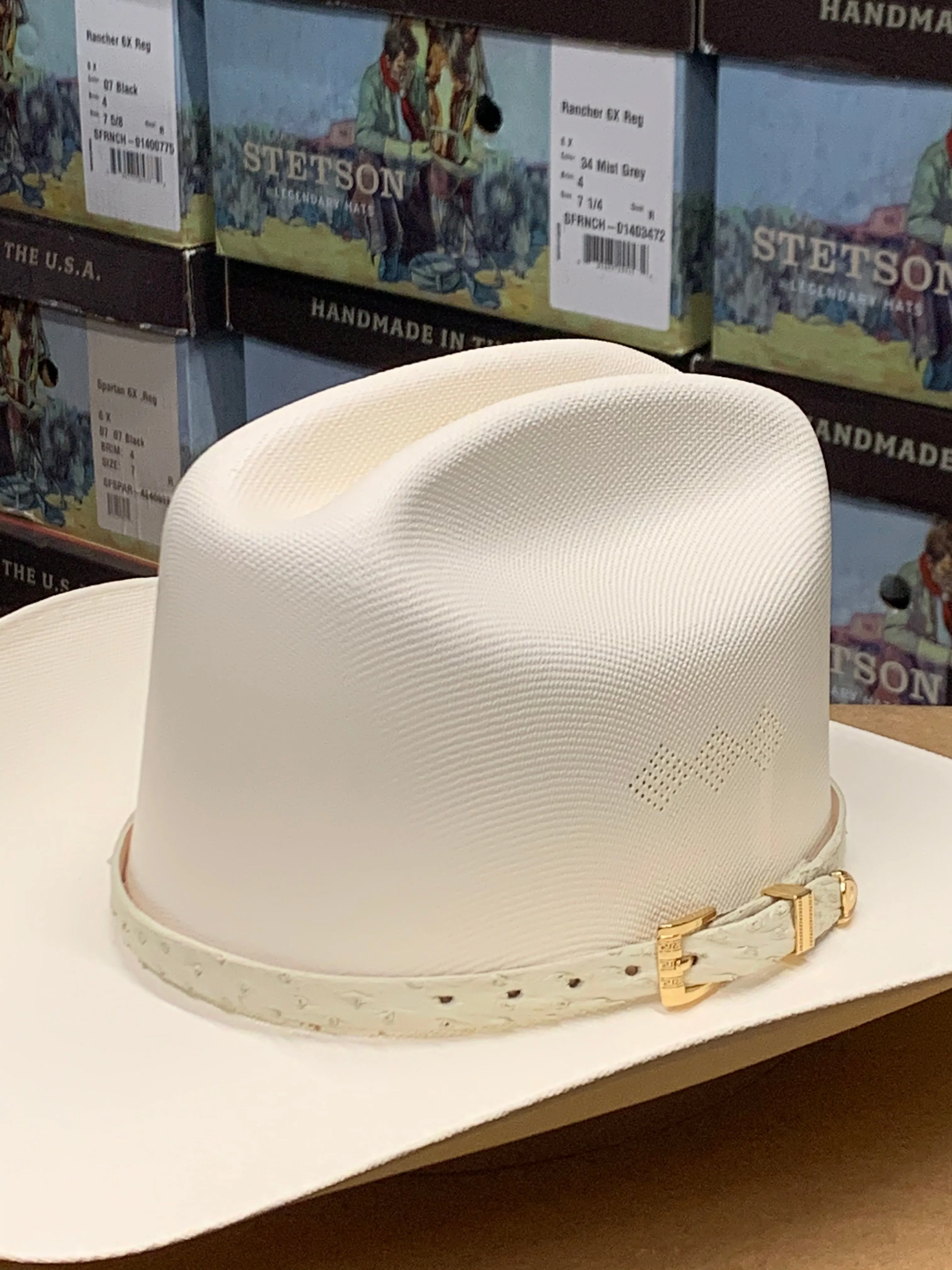 Genuine Winter White Ostrich Leather Hat Band