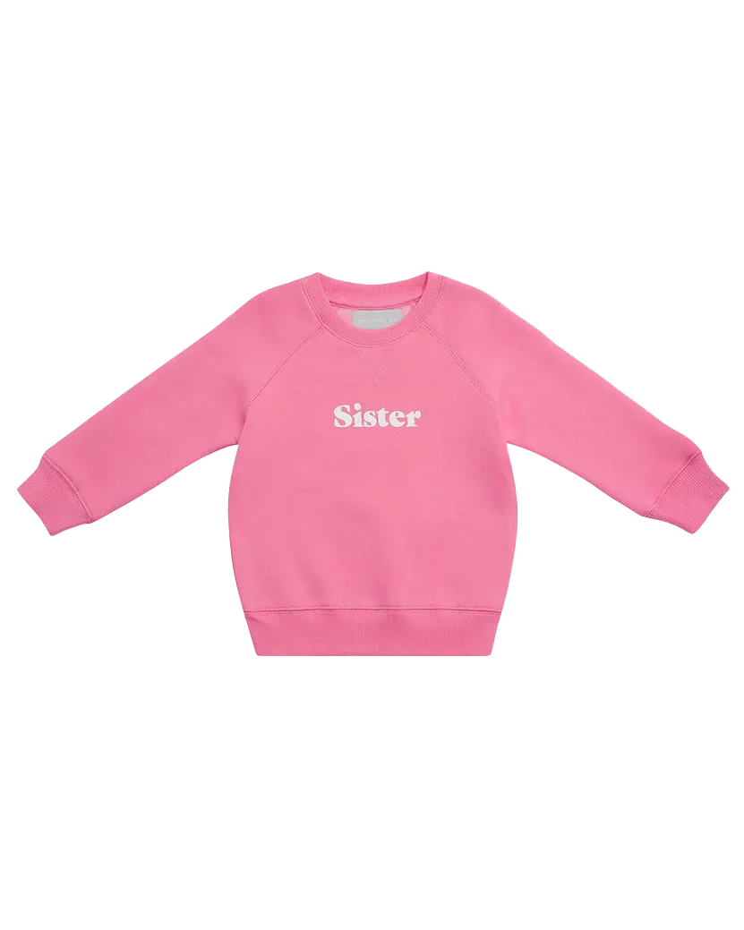 Girls Sister Sweatshirt in Hot Pink