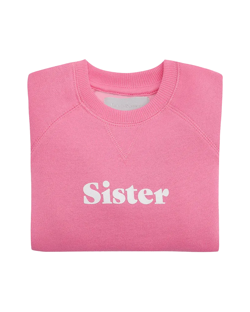 Girls Sister Sweatshirt in Hot Pink