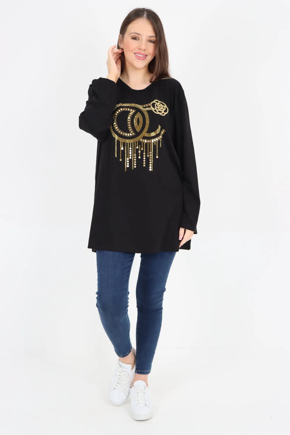 Golden Stud Drip Print Tunic Top