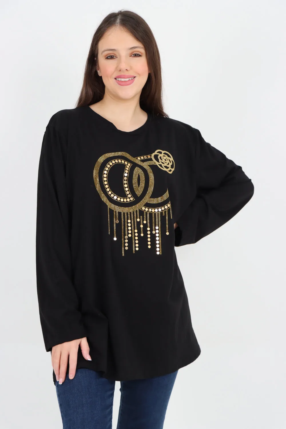 Golden Stud Drip Print Tunic Top