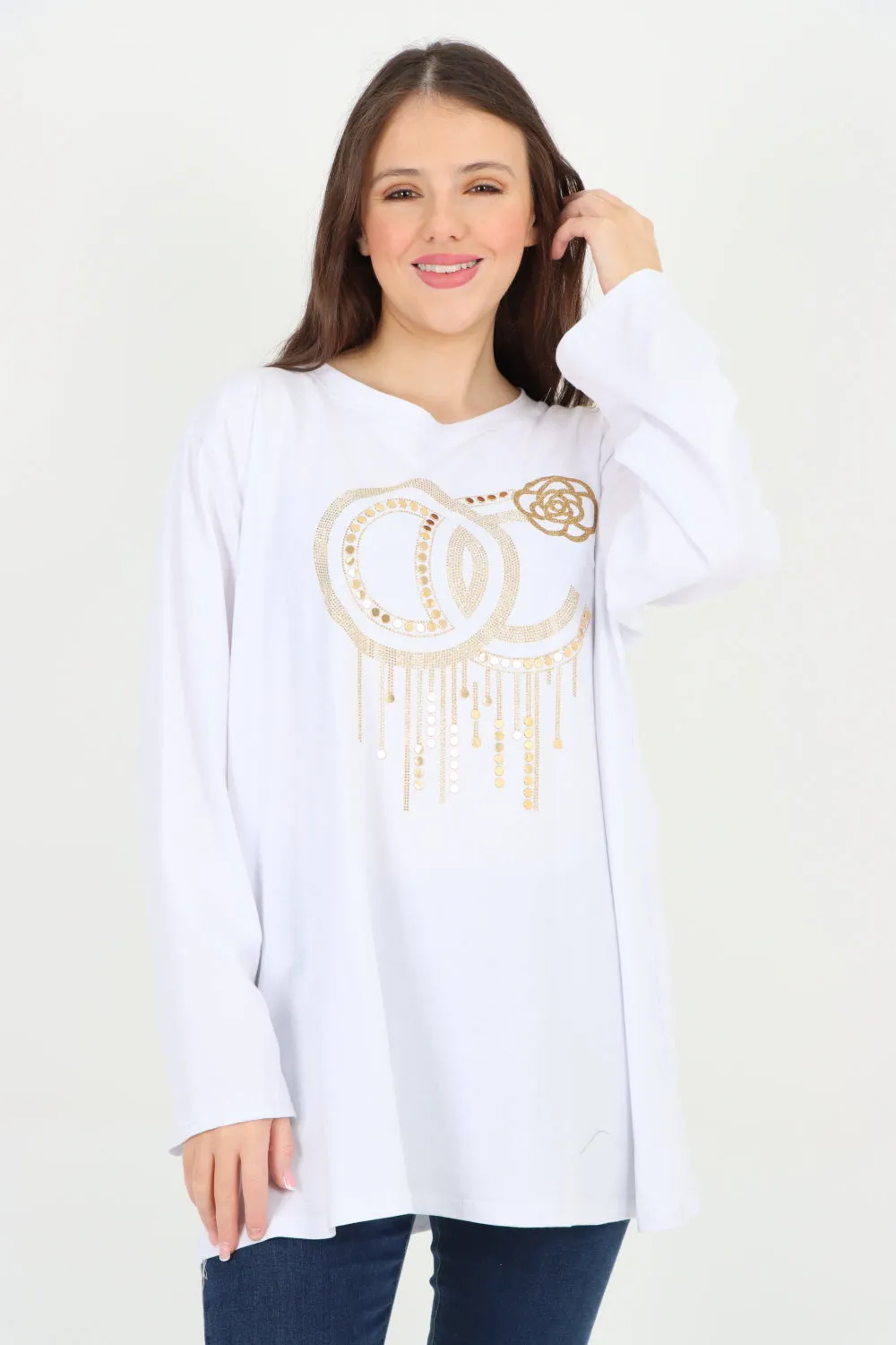 Golden Stud Drip Print Tunic Top