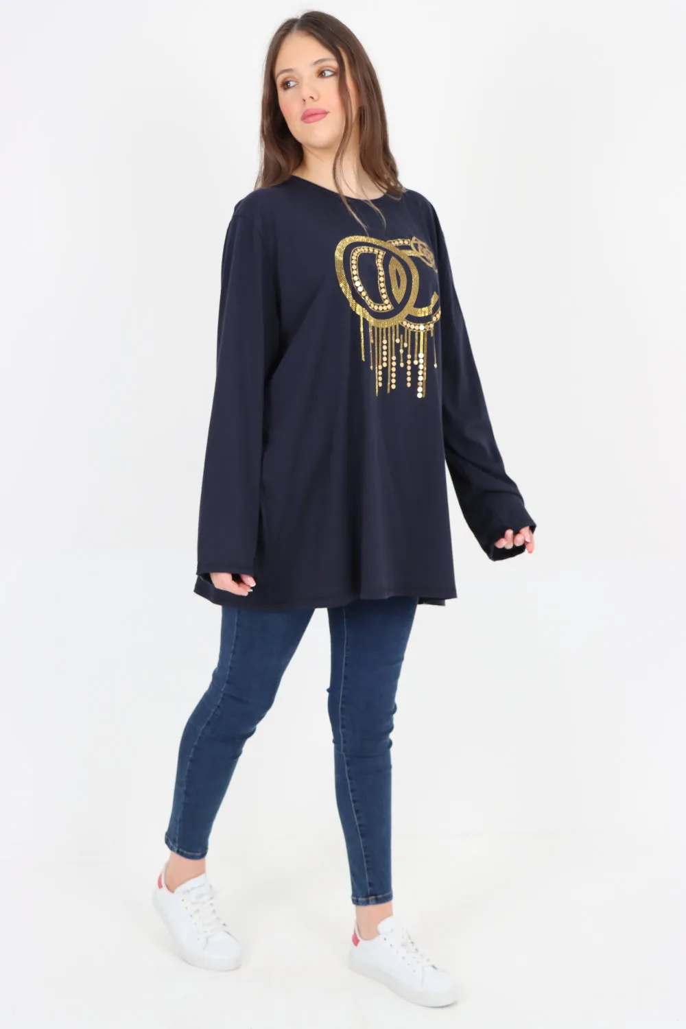 Golden Stud Drip Print Tunic Top