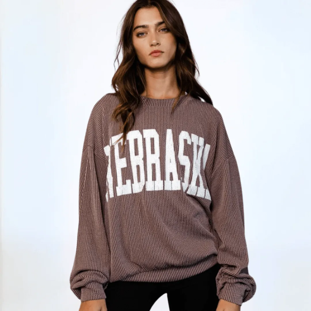 Graphic "NEBRASKA" Oversized Sweatshirt Made in USA