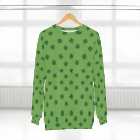 Green St. Patty's Day Sweatshirt, Green St. Patrick's Day Green Clover Leaf Print Unisex Sweatshirt Top Outfit - Made in USA