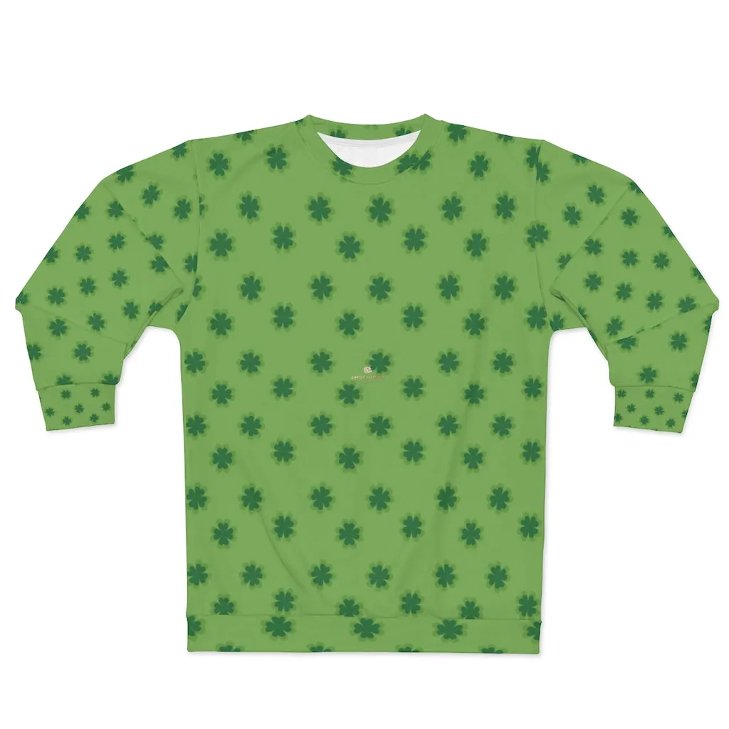 Green St. Patty's Day Sweatshirt, Green St. Patrick's Day Green Clover Leaf Print Unisex Sweatshirt Top Outfit - Made in USA