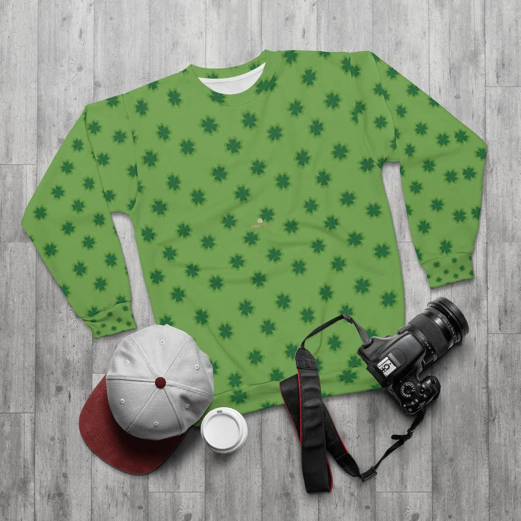 Green St. Patty's Day Sweatshirt, Green St. Patrick's Day Green Clover Leaf Print Unisex Sweatshirt Top Outfit - Made in USA