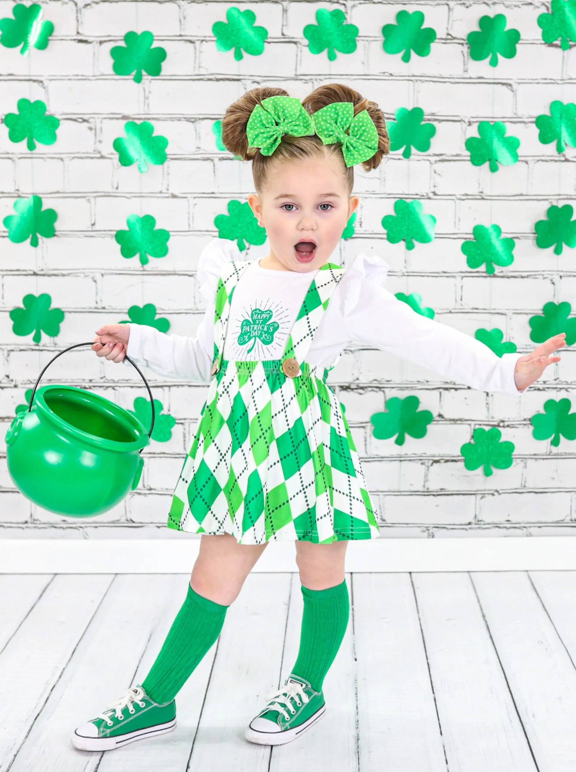 Happy St. Patty Argyle Overall Skirt Set