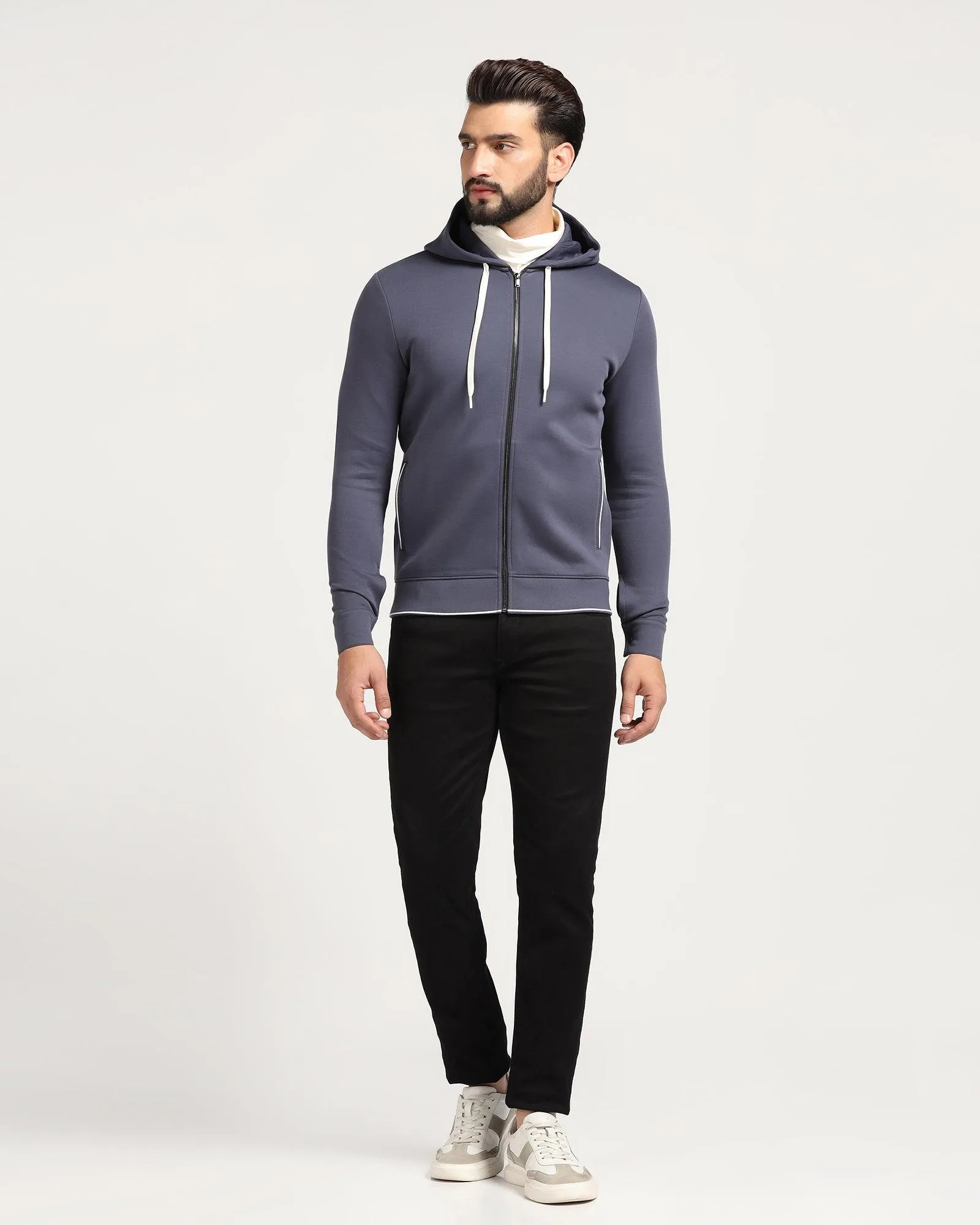 Hoodie Greyish Blue Solid Sweatshirt - Morgo