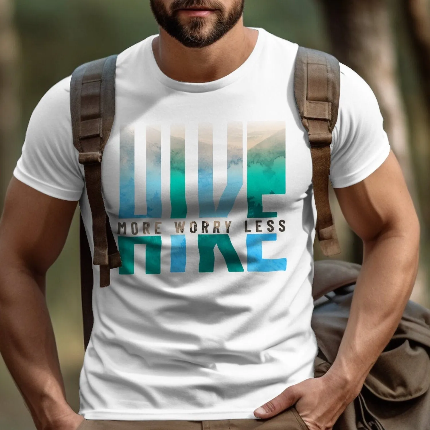 Inspirational Hiking T-Shirt, Hike More Worry Less Graphic Tee, Outdoor Adventure, Unisex Mountain Hiker Shirt