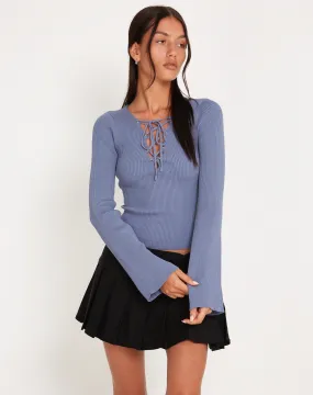 Issey Long Sleeve Top in Dusty Blue