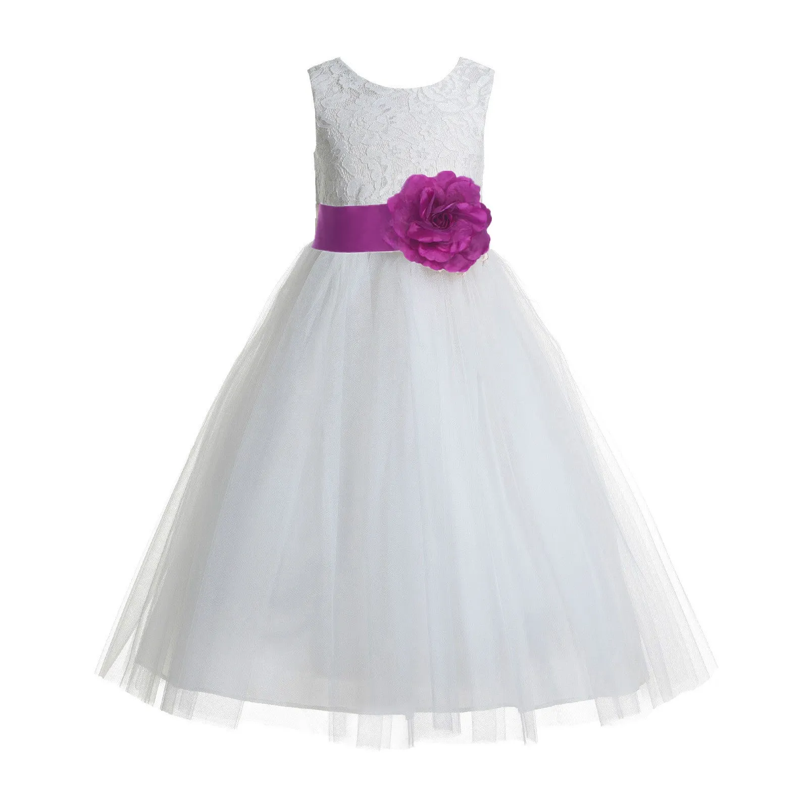 Ivory Floral Lace Heart Cutout Flower Girl Dress Communion Baptism Junior Bridesmaid Dress 172T(5)