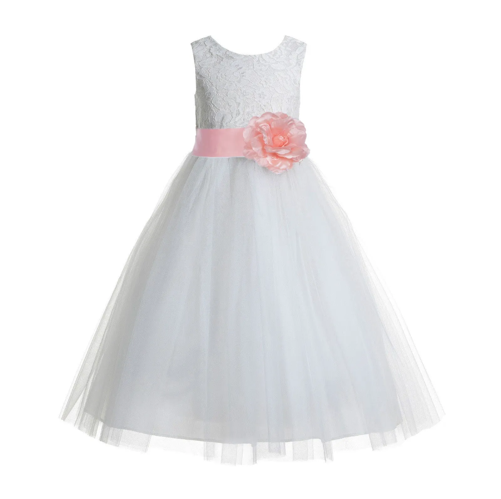 Ivory Floral Lace Heart Cutout Flower Girl Dress Communion Baptism Junior Bridesmaid Dress 172T(5)