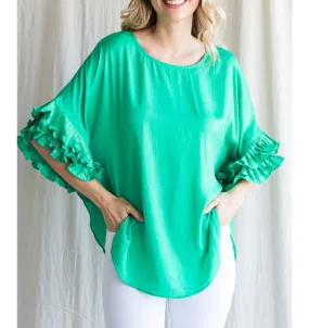 Juliette Half Scrunch Sleeve Blouse - Kelly Green