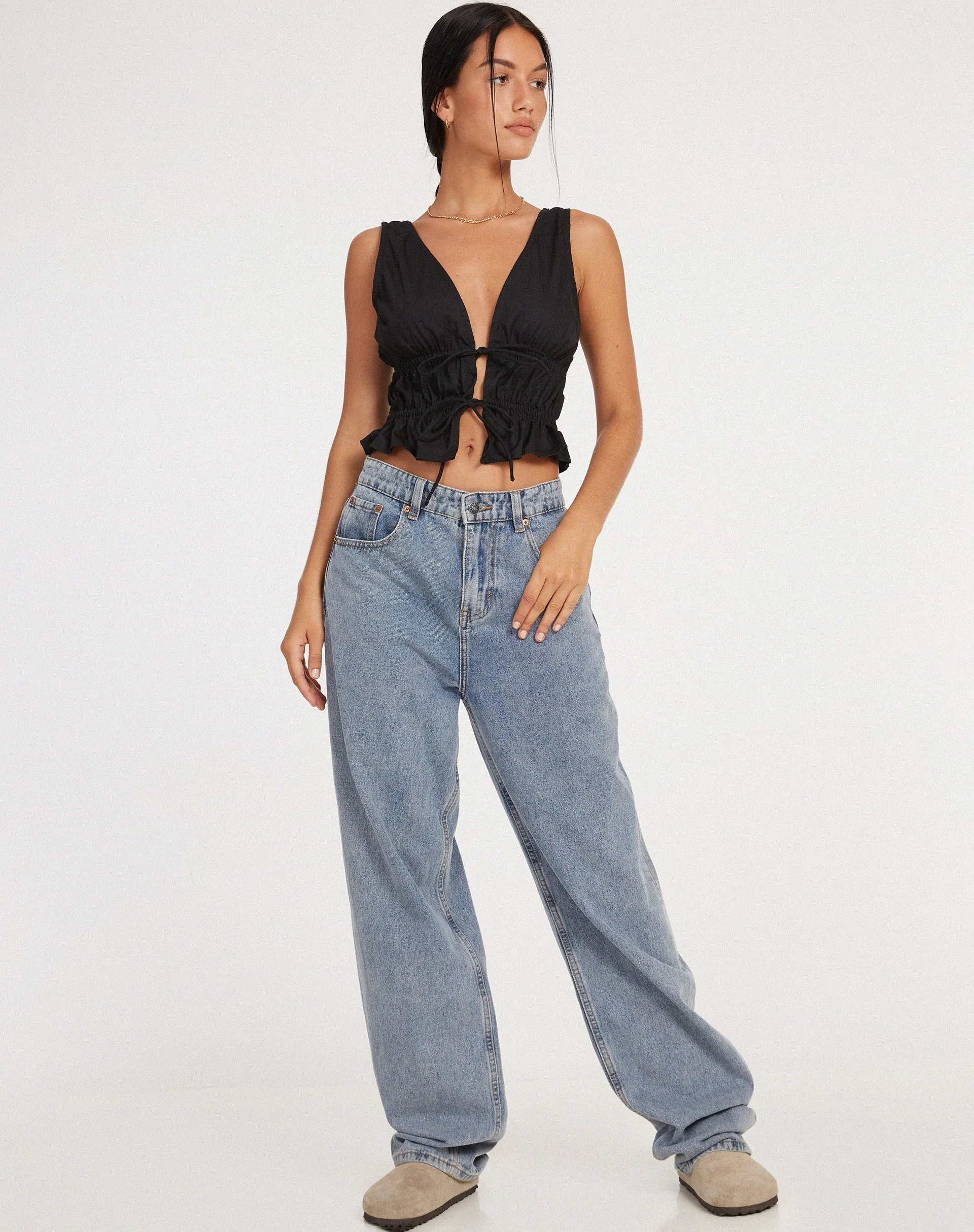 Kayson Crop Top in Poplin Black