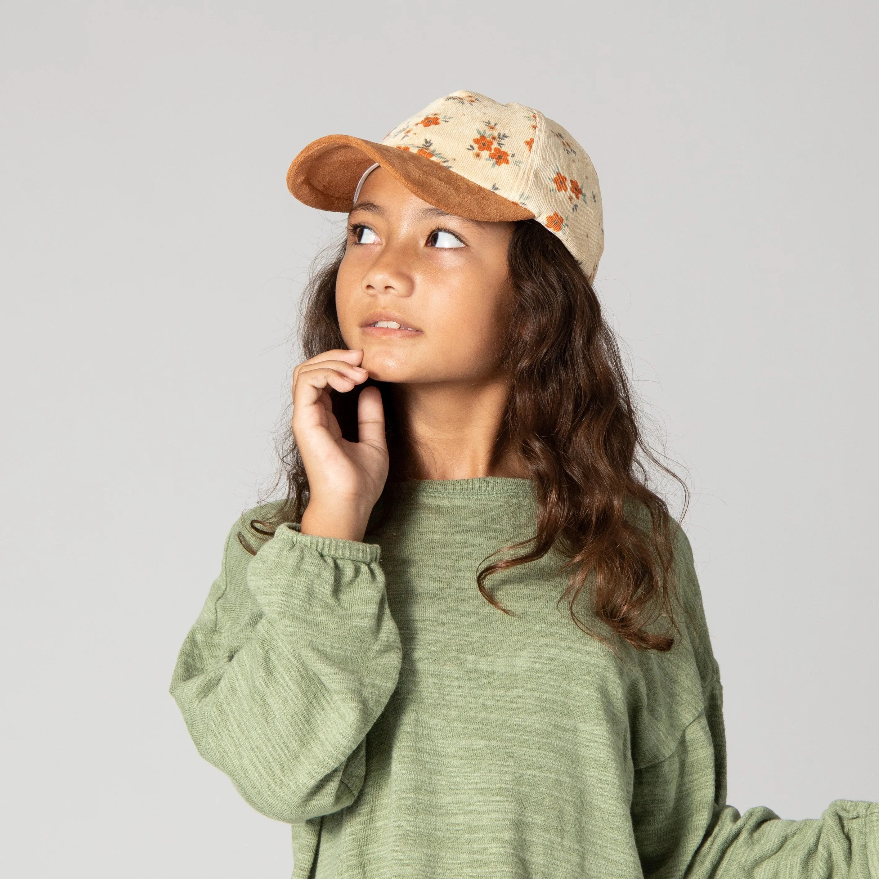 Kid's Corduroy Floral Printed Cap