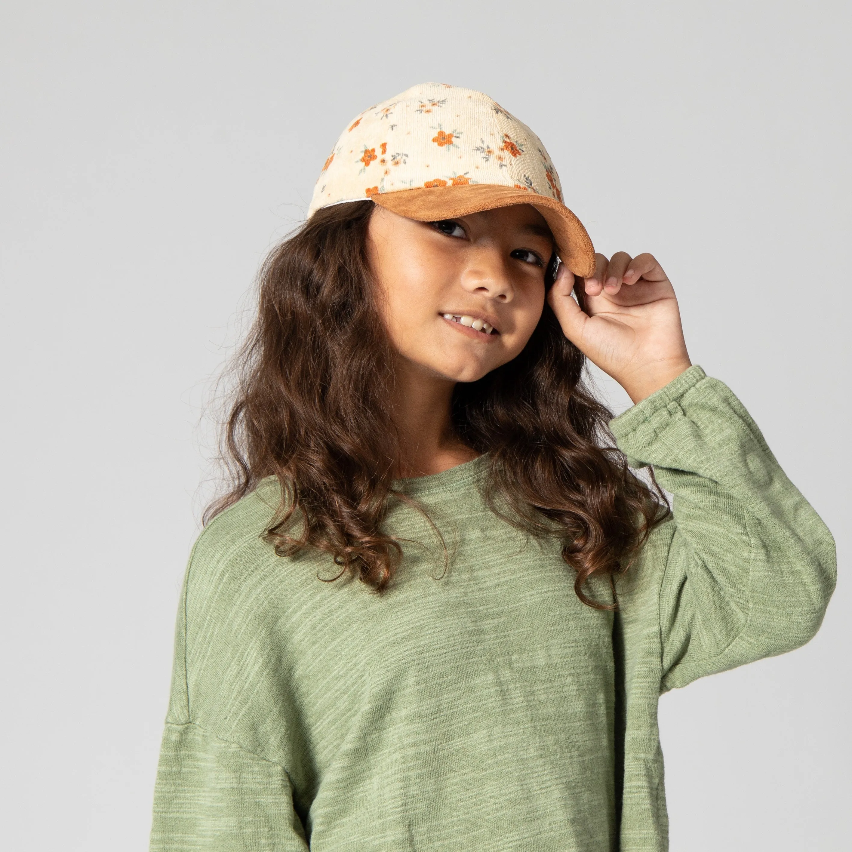 Kid's Corduroy Floral Printed Cap