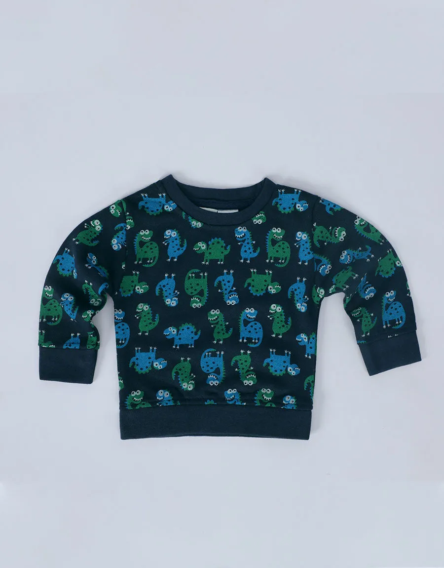 Kid's Dinosaur Printed Sweatshirt - Printed Blue