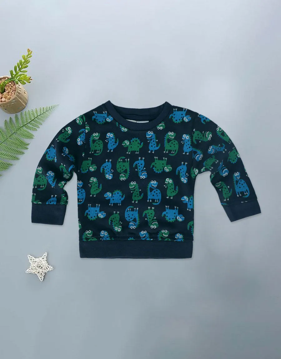 Kid's Dinosaur Printed Sweatshirt - Printed Blue