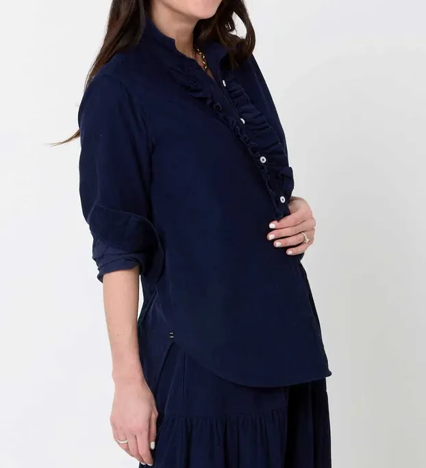 KR The Mia Ruffle Shirt Navy