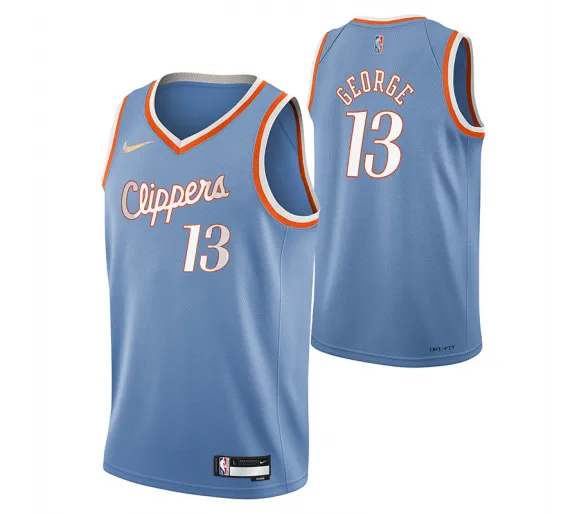 LA Clippers Paul George Fanatics Branded Light Blue 2021/22 Fast Break Replica Jersey - City Edition