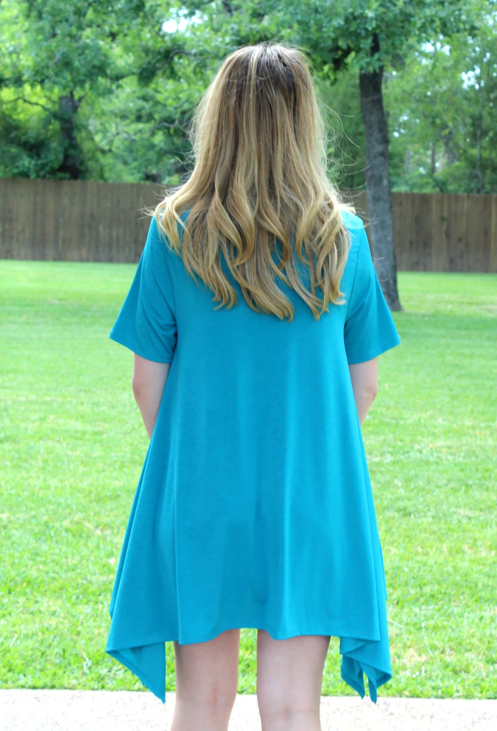 Last Chance Size Small & Medium | Not A Doubt Asymmetrical Hemline Tunic in Turquoise