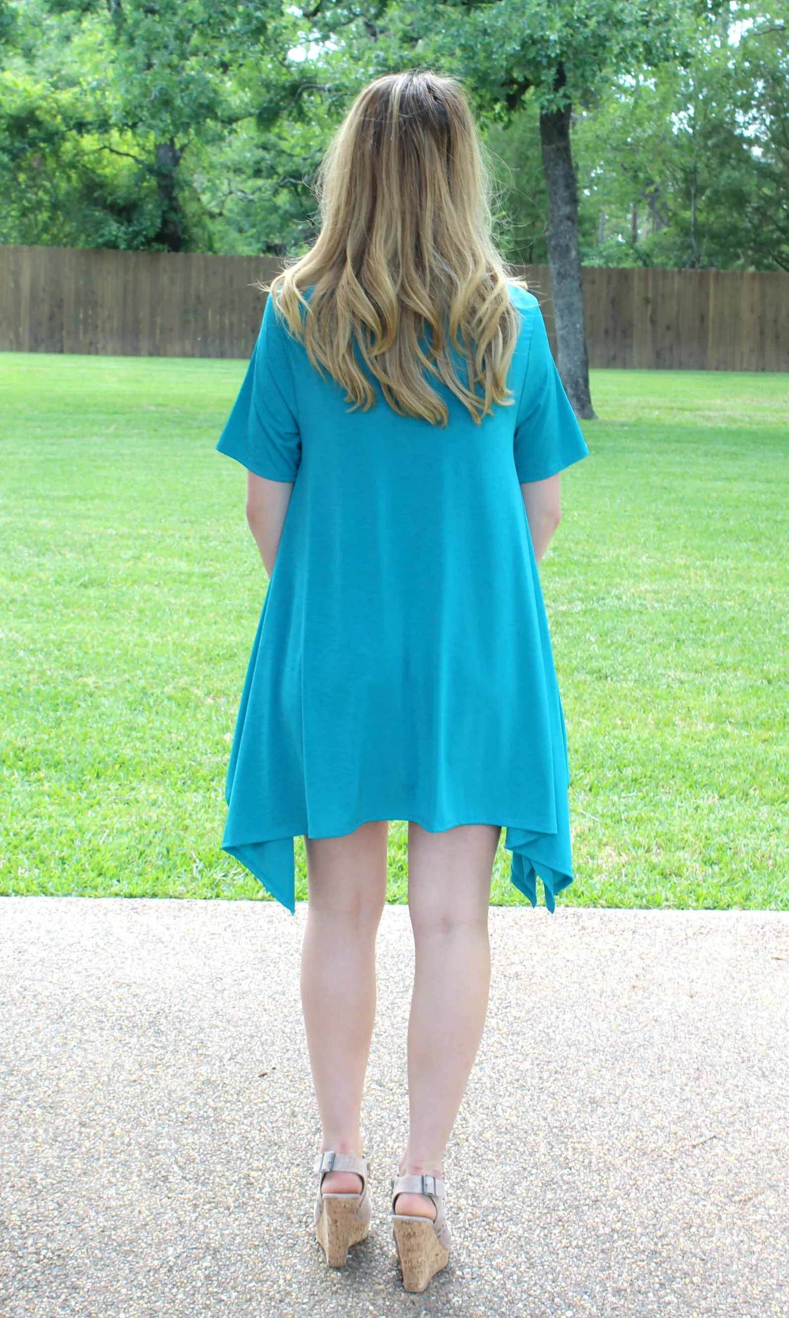 Last Chance Size Small & Medium | Not A Doubt Asymmetrical Hemline Tunic in Turquoise