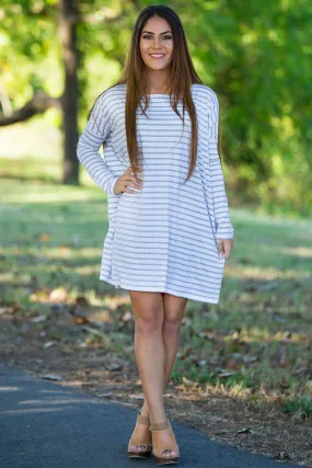 Long Sleeve Tiny Stripe Piko Tunic - White/Heather (FINAL SALE)