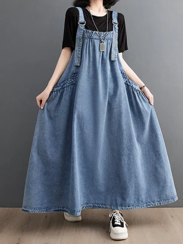 Loose Fit Denim Overall Dress