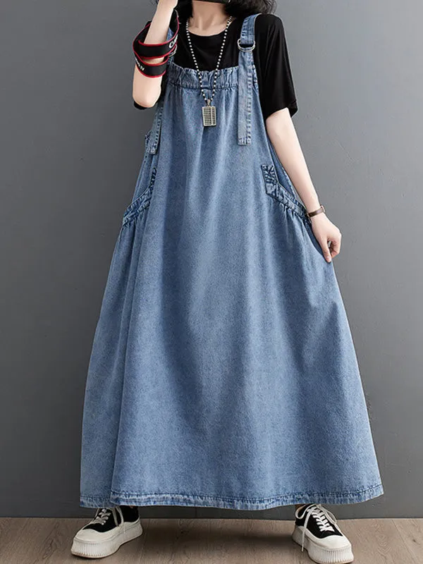 Loose Fit Denim Overall Dress