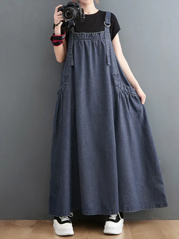 Loose Fit Denim Overall Dress