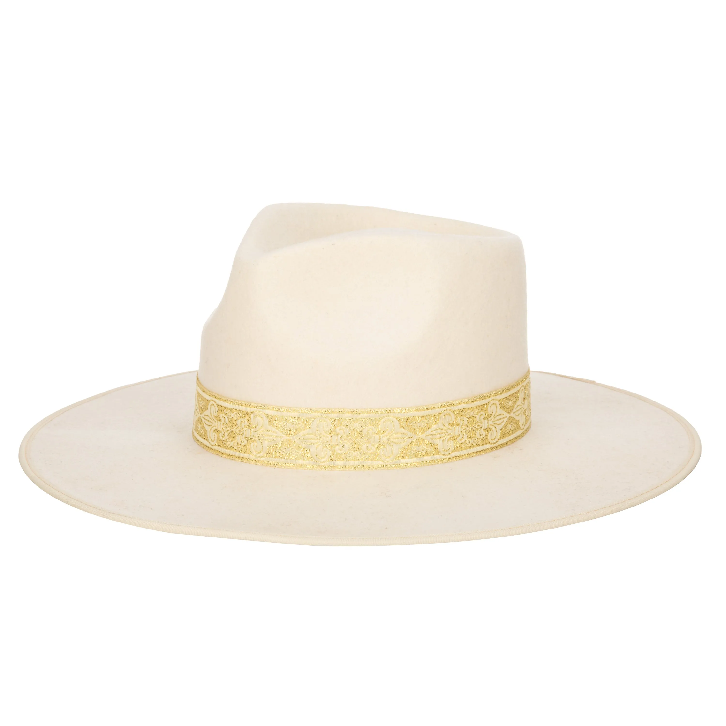 Love At First Sight- Women's Wool Felt Fedora Gold Jacquard Band