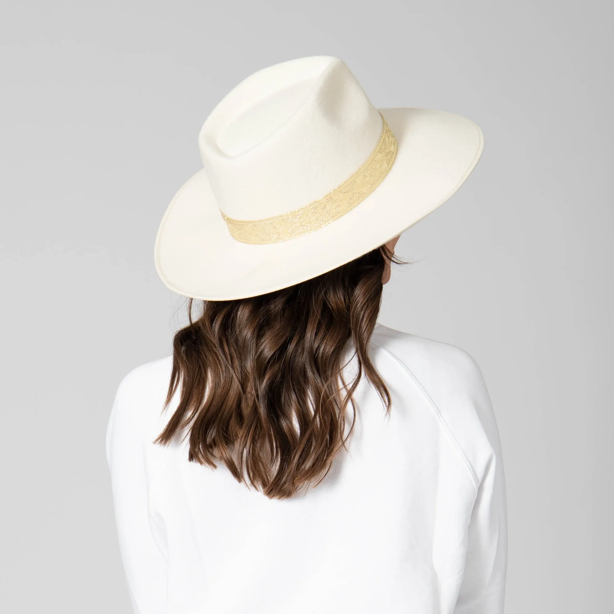 Love At First Sight- Women's Wool Felt Fedora Gold Jacquard Band