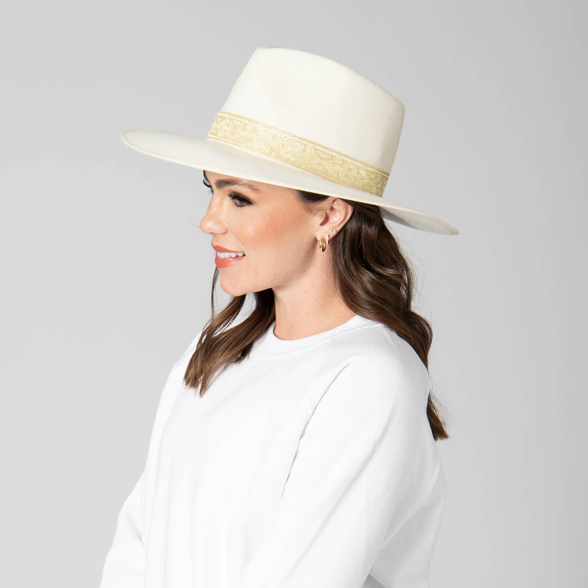 Love At First Sight- Women's Wool Felt Fedora Gold Jacquard Band