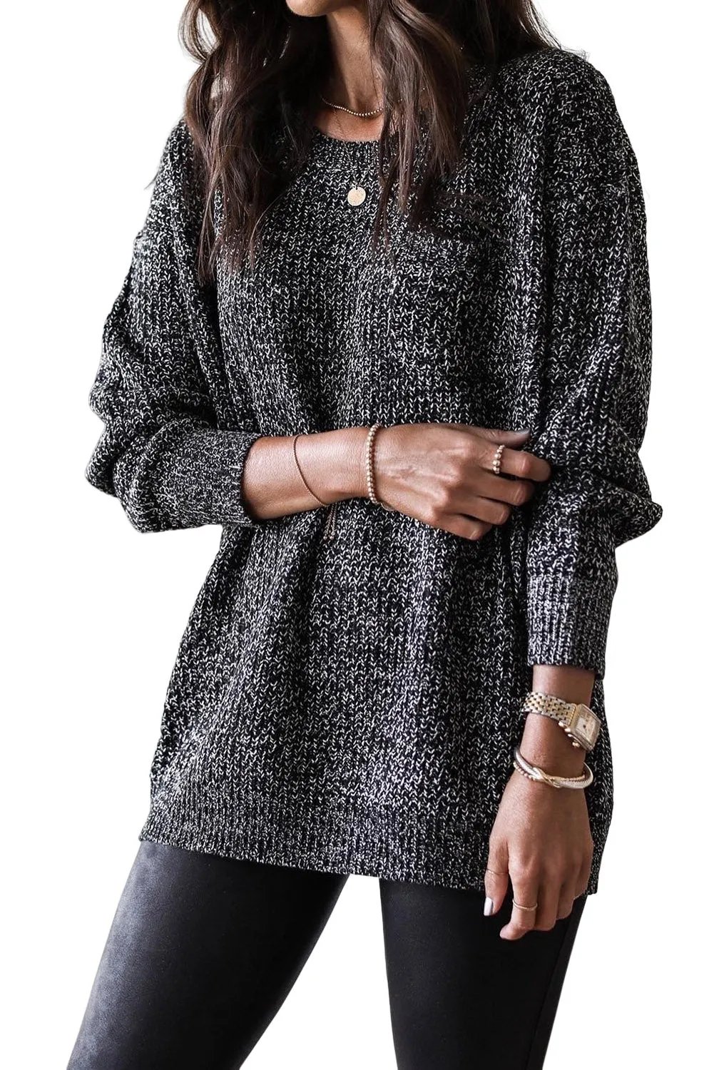 Marled Long Sleeve Tunic Sweater