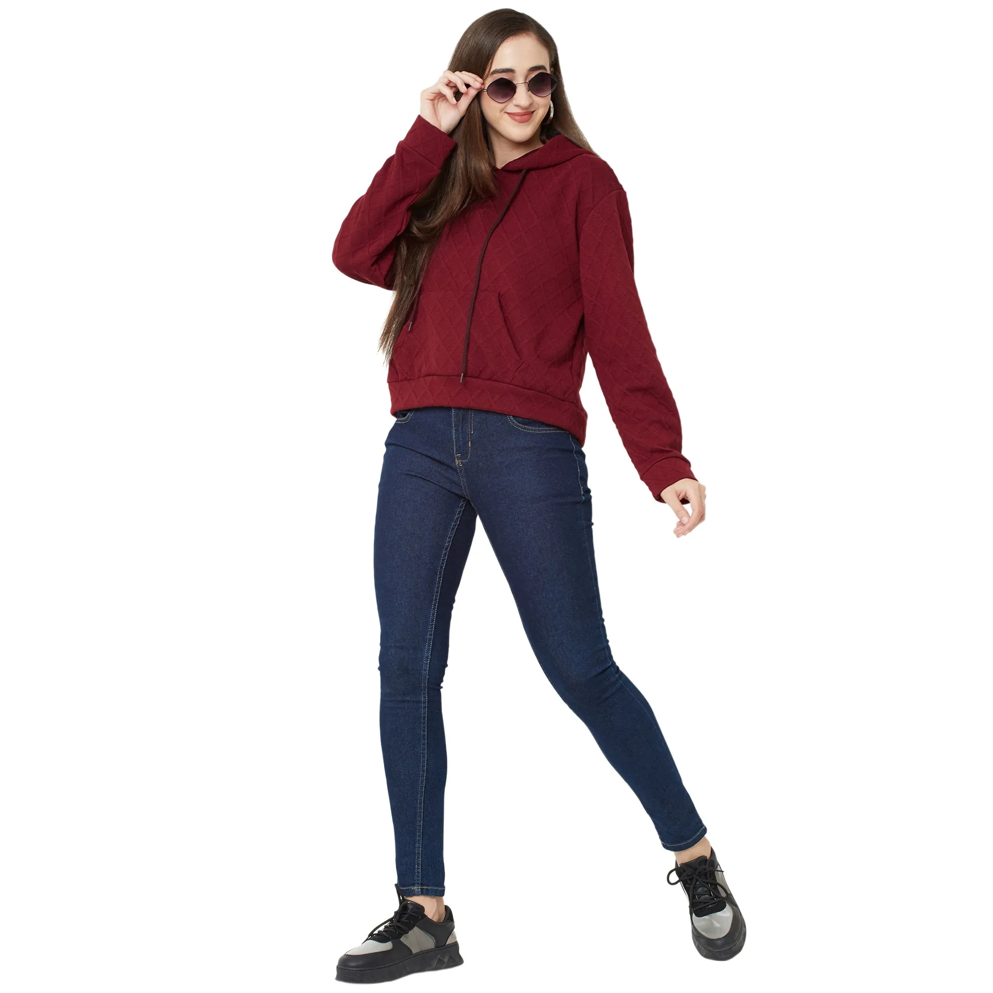 Maroon Sweatshirt with Hood for Women