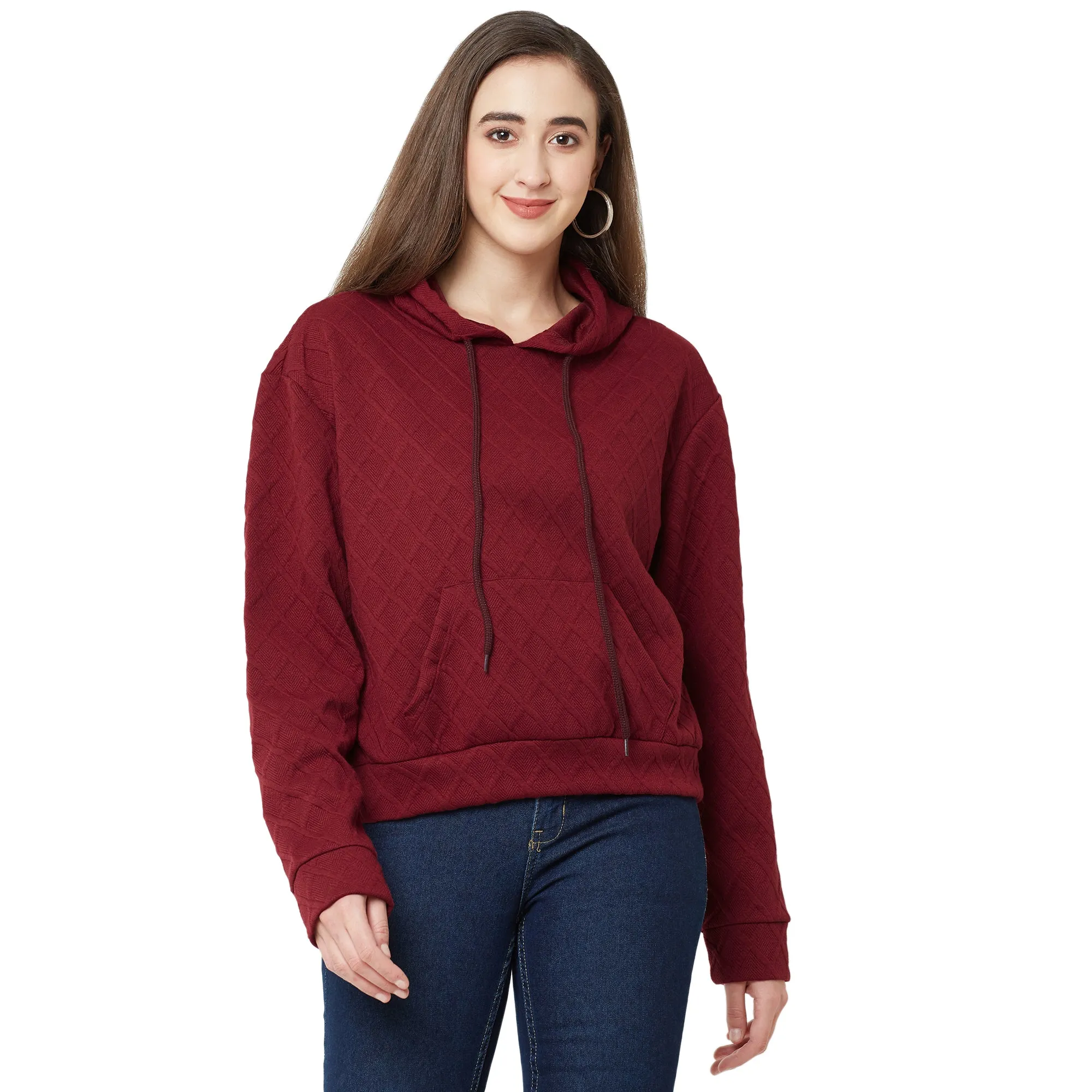 Maroon Sweatshirt with Hood for Women