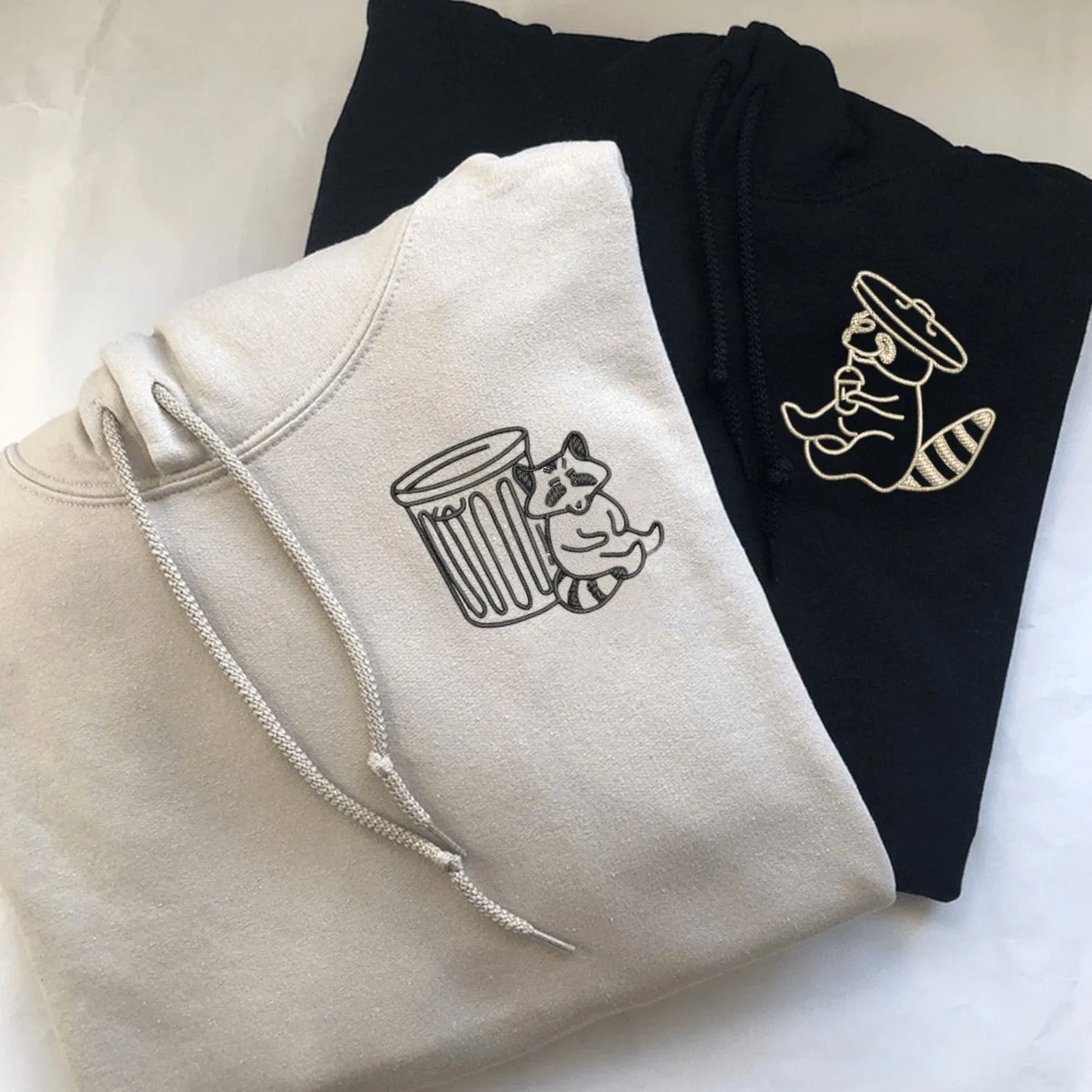 Matching Couple Hoodies - Trash Pandas Couple Custom Embroidered Sweatshirts For Couples