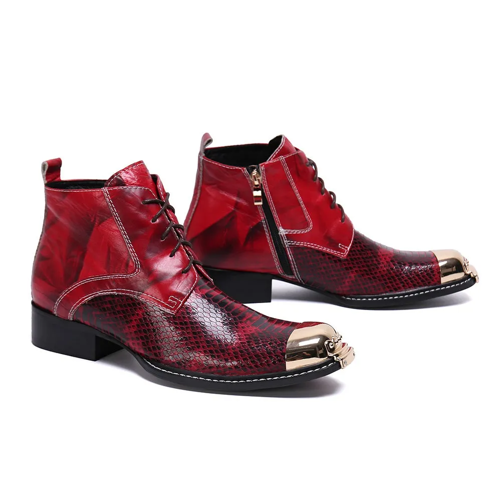 Mens Zip Captoe Animal Pattern Boots