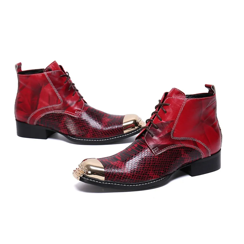 Mens Zip Captoe Animal Pattern Boots