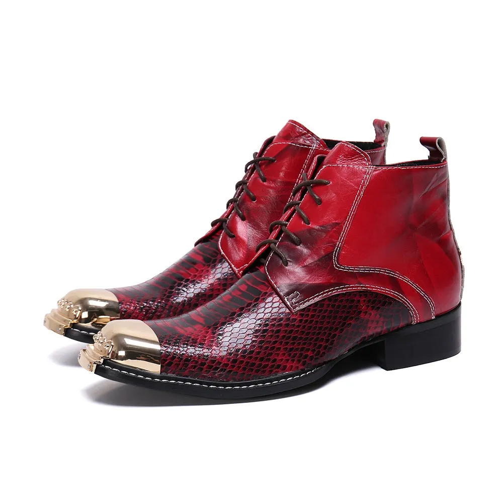 Mens Zip Captoe Animal Pattern Boots