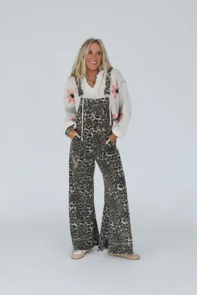 Milly Distressed Hem Wide Leg Overall - Brown Leopard