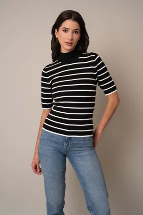 Mock Neck Striped Pullover